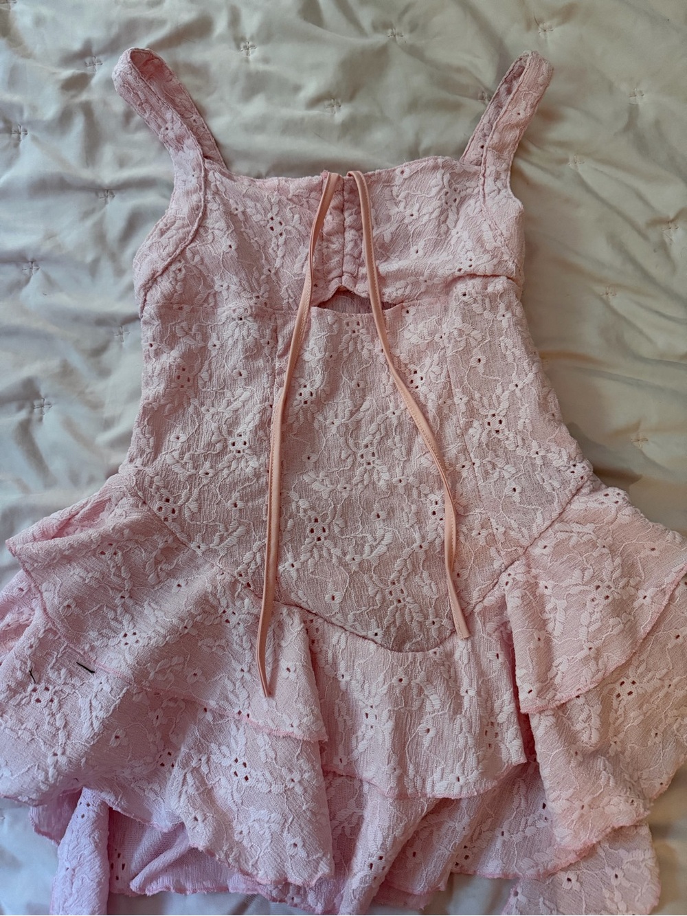 SHEIN Pink Lace Mini Dress with Ruffle Hem